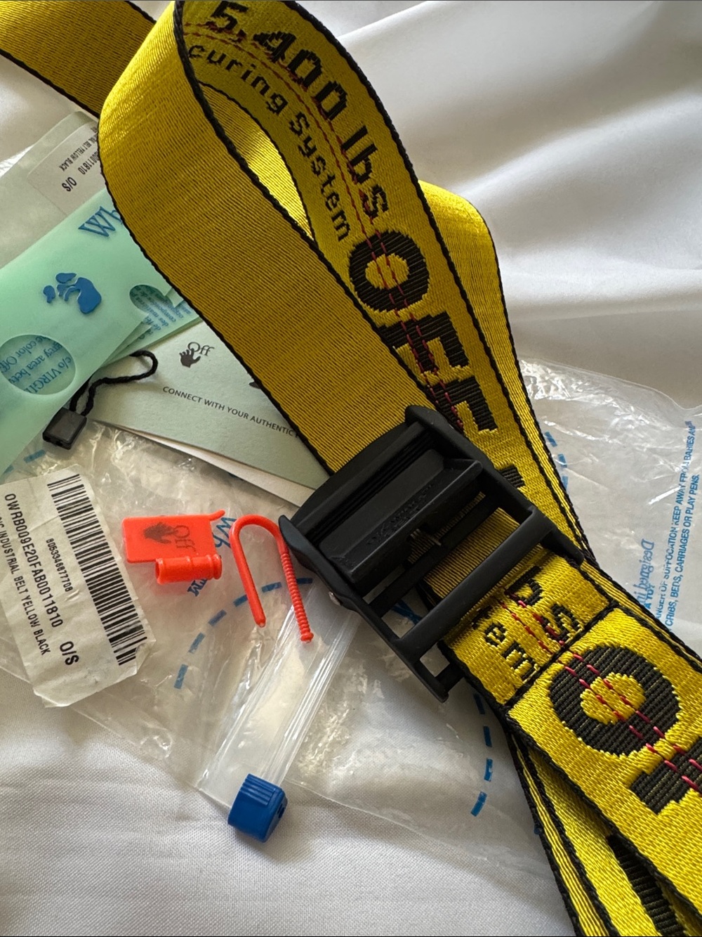Off-White Yellow Industrial Webbing Belt with Black Buckle